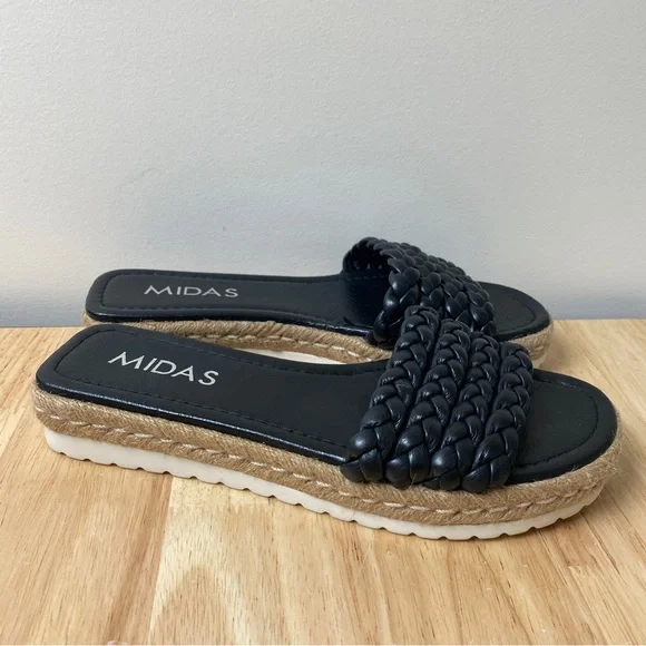 MIDAS "Shelles" Black Plaited Leather Slip On Sandals Slides Size 39 RRP $190 - Picture 2 of 11